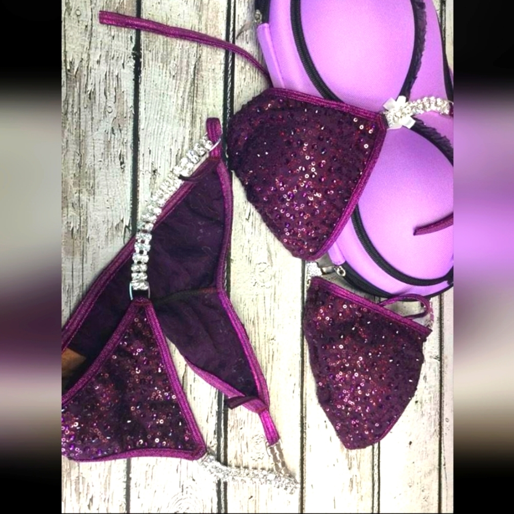Custom small purple wine maroon diamond body building bikini show model NPC
